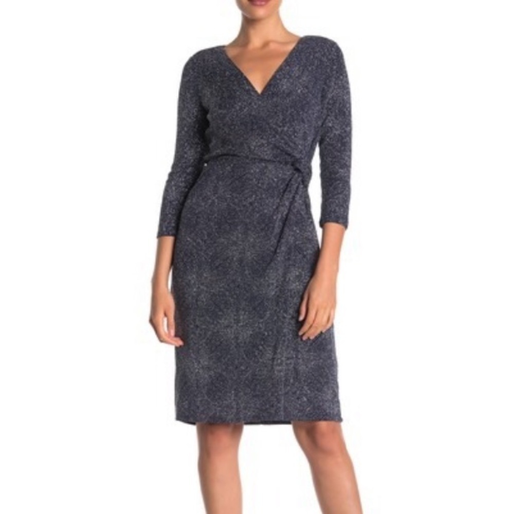 Marina ONYX Nite | Surplice Neck Wrap Dress New Shimmering Three Quarter Sleeve